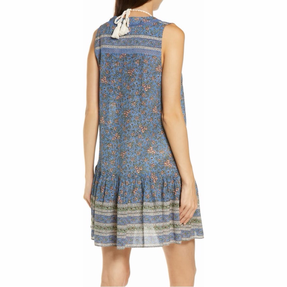 Veronica Beard Size M Blue Leanna Floral Sleeveless V Neck Ruffle Shift Dress - Picture 7 of 7
